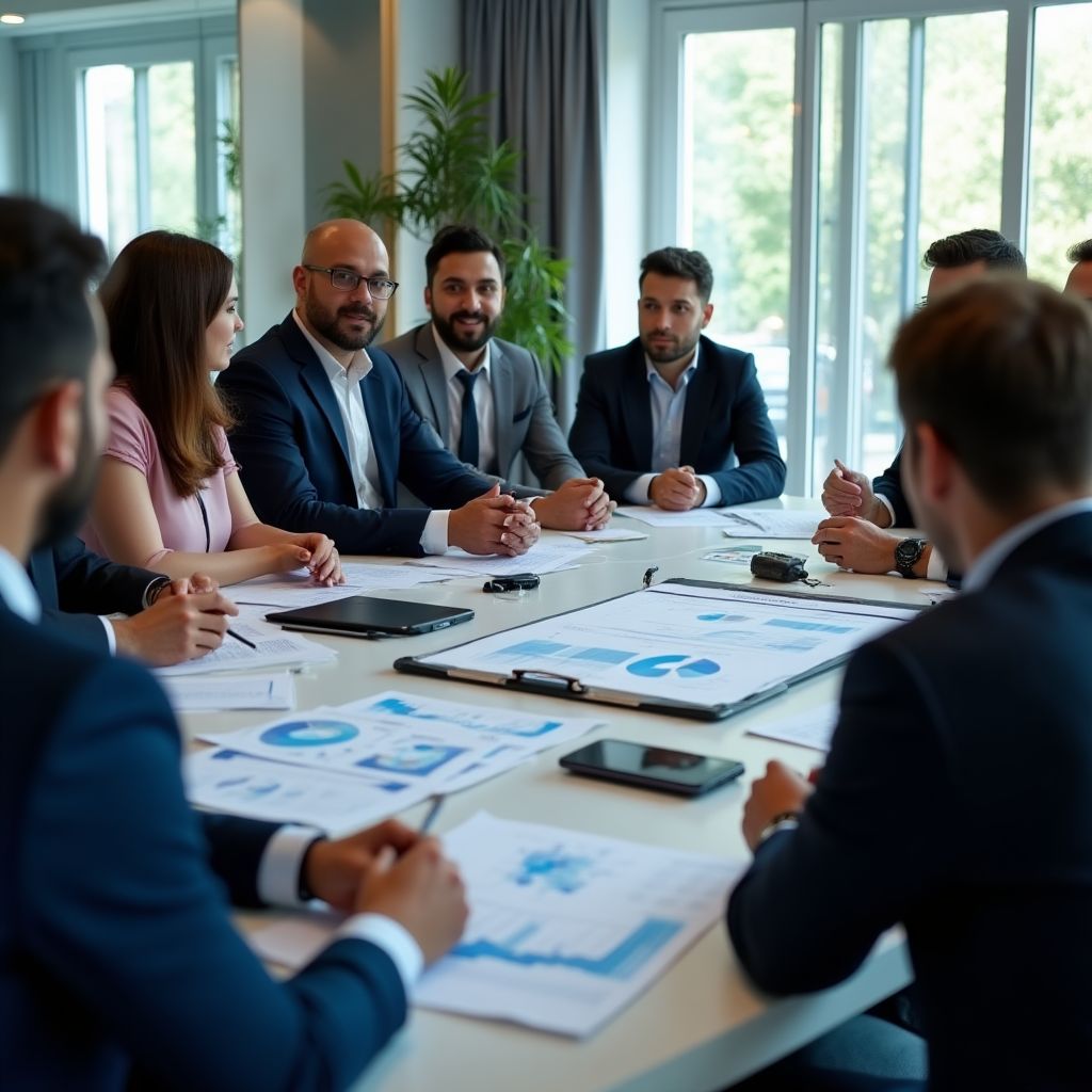 Equipo de consultores en reunión estratégica