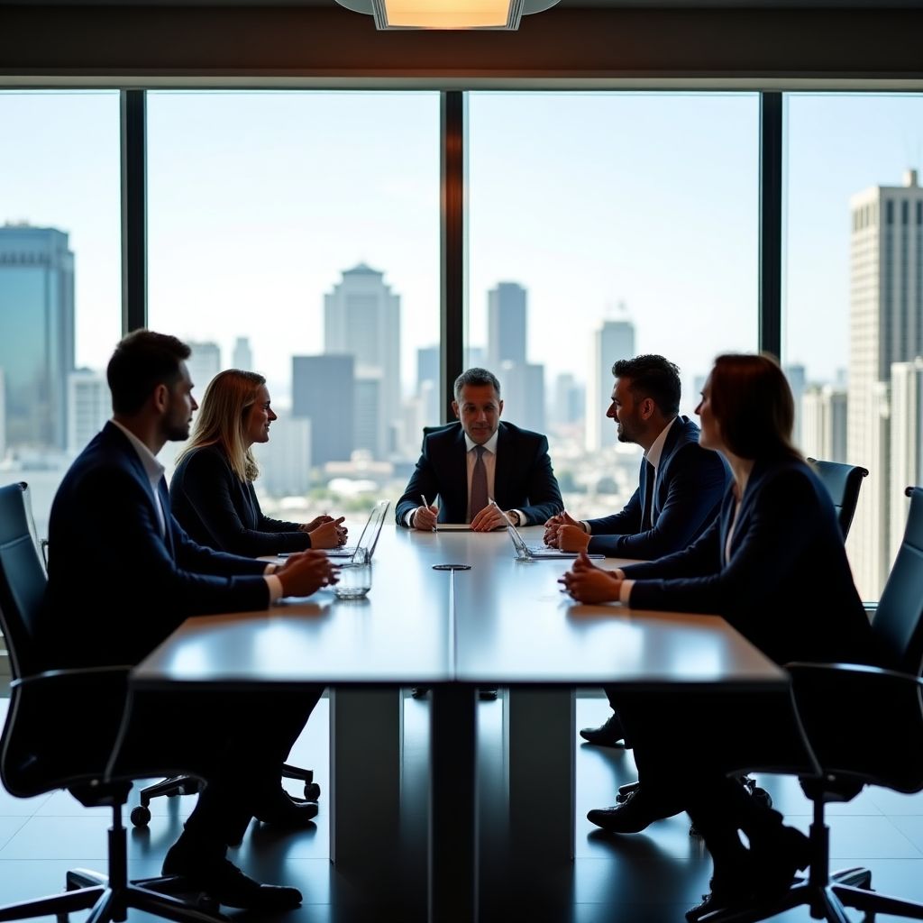 Equipo de consultores financieros en una reunión
